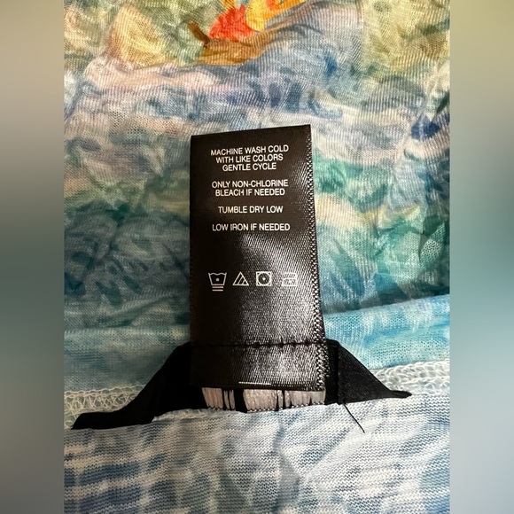 NWT Ali Miles Burn Out Crinkle Knit Plus Sz 3/4 Sleeve Hi-Low Hem Printed Tunic - Picture 6 of 9